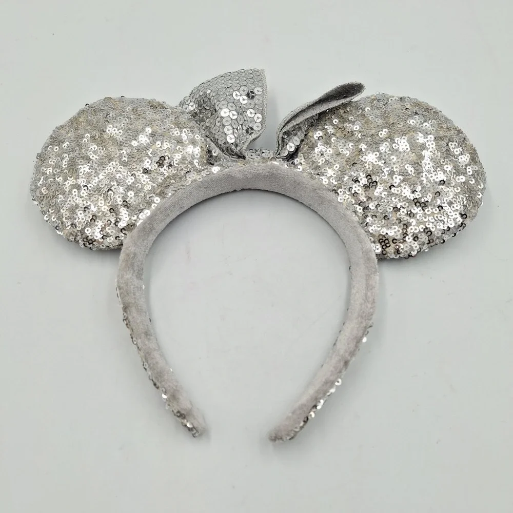 Lot of 2 Disney Parks Minnie Mouse Sequin Ear Headbands Red Polka Dot & Silver